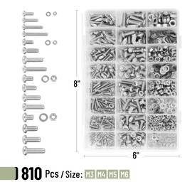 Mr. Pen- Nuts and Bolts Assortment Kit, 810 pcs, Stainless Steel M3 M4 M5 M6 Phillips Pan Head Assorted Nuts and Bolts, Machine Screw Assortment Kit with Clear Storage Box