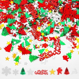 JXITON 4800pcs Christmas Confetti,Xmas Table Confetti Snowflake Santa Claus Metallic Foil Sequins Glitter Table Scatters for Party Decoration