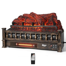 TURBRO Eternal Flame Infrared Electric Fireplace Logs, 23" Infrared Quartz, Remote Control Fireplace Insert Log Heater, Realistic Pinewood Ember Bed, Thermostat, Timer, 1500W Bronze