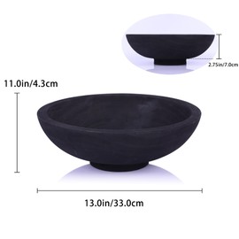 Black Wooden Bowls Decorative, Large Wooden Bowl Farmhouse Table Centerpiece, Round Wooden Fruit Bowl for Entryway Kitchen Counter Coffee Console Table Natural Wood Decor - 13 inch