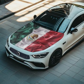 Renewold Mexican Flag Aesthetics Car Hood Cover Protector Hood Covers for Cars Indoor Outdoor Festival Decor Wrap Blanket Women Men Automotive Exterior Accessories