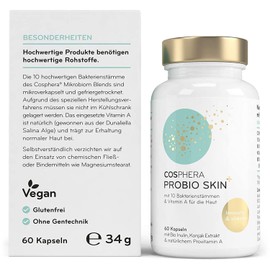 Probio Skin Capsules, High Dose, Vegan I Probiotics & Prebiotics Especially for the Skin - Enriched with Organic Inulin, Vitamin A and Konjac Root Extract - 60 Capsules