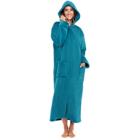 Alexander Del Rossa Fleece Zip Up Robes for Women with Zippered Front, Hooded Zipper Robes for Women, Womens Long Robe Turquoise 3X (A0476ODP3X)