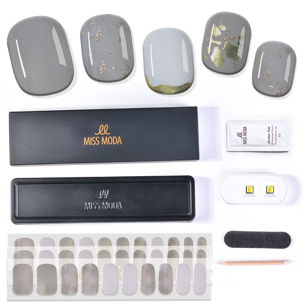 MISS MODA Gel Nail Seal, Curing Type, 4 Piece Gel Nail Set with Super Mini Gel Lamp, Popular Hands, Nail Sticker, 32 Tips Configuration