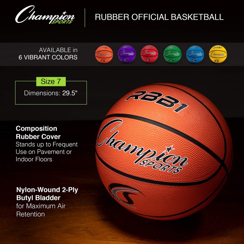 Champion Sports RBB1RD Sport Pro Rubber Basketball, 29.5" - 30"