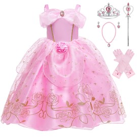 KANDEMY KANDEMY Mädchen Prinzessin Aurora Kostüm Dornröschen Kleid Belle Kostüm Prinzessinnen Kleider Kinder Geburtstag Fasching Karneval Kostüme Cosplay Verkleidung Party Rosa 140