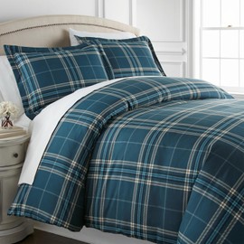 Southshore Fine Living, Inc. Vilano Plaid Collection - King Comforter Set, Premium Bedding, All-Season Down Alternative, Soft Coverlet, Oversized 3-Piece California King Size Comforter Set, Blue