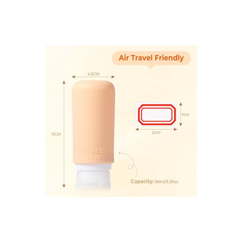 Diboniur 4 Pack Travel Bottles for Toiletries with Labels, 98ml