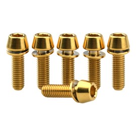 Wanyifa Titanium Ti Allen Hex M5x16 18mm Tapered Head Bolt with Washer Screw for Bicycle Stem Parts Pack of 6 (Gold, M5x16mm)
