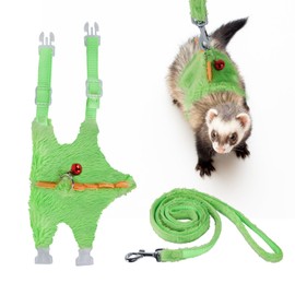 ChengFu Ferret Harness and Leash Set with Safe Bell, Dinosaur-themed, Green, Small Pet, 2.36-3.54 inches (6-9 cm), 47 inches (120 cm) Lead Rope