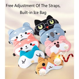 Forieru 7pcs Cartoon Eye Mask Children's Sleep Eye Mask Soft and Lightweight Eye Mask Funny Animal Cat Eye Mask Suitable for Girls, Boys and Adults to Protect Their Eyes