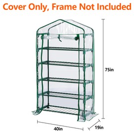 DECOHS Extra Wide 5 Tier Greenhouse Replacement Cover- 75 x 40 x 19 Inch Clear PVC Plant Gardening Greenhouse Cover with Roll-Up Zipper Door for Gardening Plants Flowers (Frame Not Include)