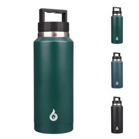 BJPKPK Insulated Water Bottles, Dishwasher Safe 36 oz Water Bottle with Handle, Leakproof BPA Free Thermal Flasks, Stainless Steel Jug for Sports, Army Green