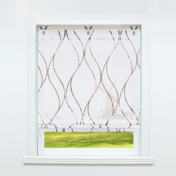 CORLIF Roman Blind with Eyelets, Kitchen Roman Curtains, Transparent Eyelet