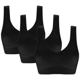 Jamron Womens 3 Pack Seamless Wirefree Comfy Everyday Bralettes Sports Yoga Sleep Bras with Removable Pads Black + Black + Black 6XL