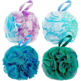 DadyMart DadyMart Bath Shower Loofah Sponge 60g Bath Mesh Pouf Shower Ball Body Scrubber Exfoliating Bath Sponge for Women and Men, Set of 4, Flower