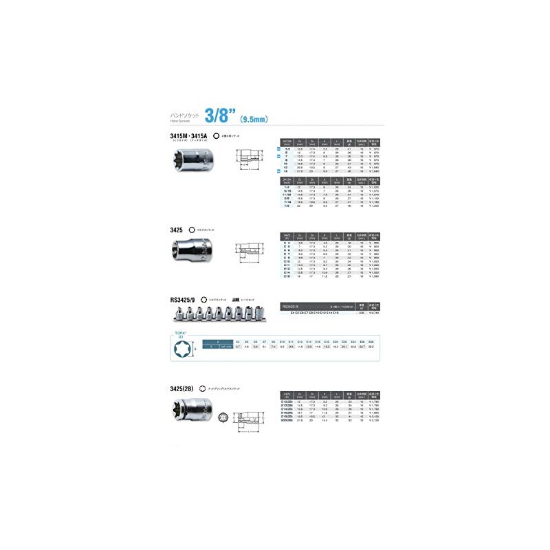 Koken RS3425/9 3/8 (9.5 mm) SQ. Torx Socket Rail Set,