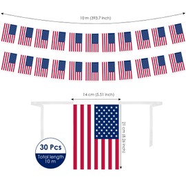 AhfuLife America Flag Bunting for Memorial Day Decorations, 30 Pcs USA Flags - 32.8 Ft US Bunting Double Sided for Americas 2024 USA Soccer Party Club Bar Home Decorations (5.51×8.26 in-1 Pack)