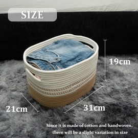 Kriovoa 1 Pack Woven Storage Baskets, Cotton Rope Storage Baskets for Shelves, Small Toy Storage Baskets, Baskets for Towel, Nursery Baskets for Organizing, Book Baskets with Handles, Brown and White.