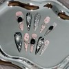 TENPAL Pink Black Press on Nails Long Stiletto,Metal Gothic Fake