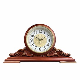 Mantel Clock, Antique Desk Clock, Modern Quartz Movement-Continuous Scanning (Ultra-Quiet), Suitable for Mantel/Desktop, Living Room Decoration (Brown)