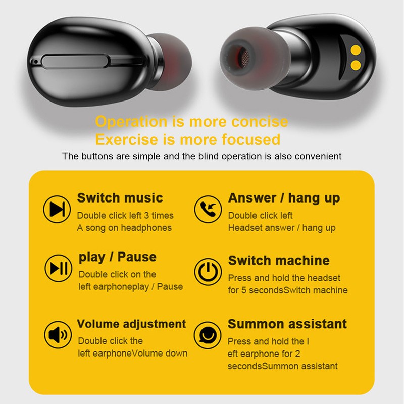 Bluetooth Headphones Multifunction Stereo Sound True Wireless Earbuds with Charging