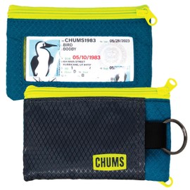 Chums Surfshorts Wallet - Lightweight Slim Wallet with RFID Blocking Card & Clear ID Window - Zippered, Water Resistant w/Key Ring (Dark Grey/Neon)