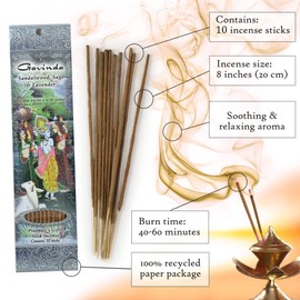 Prabhuji's Gifts Govinda, Madhurya Rasa, Vrinda Devi Hand-Rolled Spiritual Incense Sticks - Aromatic Sticks - for Meditation, Yoga, Relaxation, Aromatherapy Incense - 3 Packs of 10 Sticks with Burner