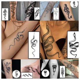 INKARTLINK Semi Permanent, 10pcs snake tattoo stickers, party tattoo, exquisite and realistic, waterproof, interesting tattoo experience (Snake Tattoo Combination)