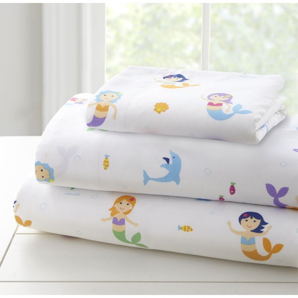 Wildkin Kids Microfiber Twin Sheet Set for Boys and Girls, Bedding Sheet Set Includes Top Sheet, Fitted Sheet, and One Standard Pillow Case (Mermaids)