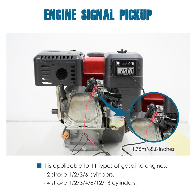 Runleader Digital Maintenance Hours Tachometer Waterproof Design for Lawnmower, Generator,