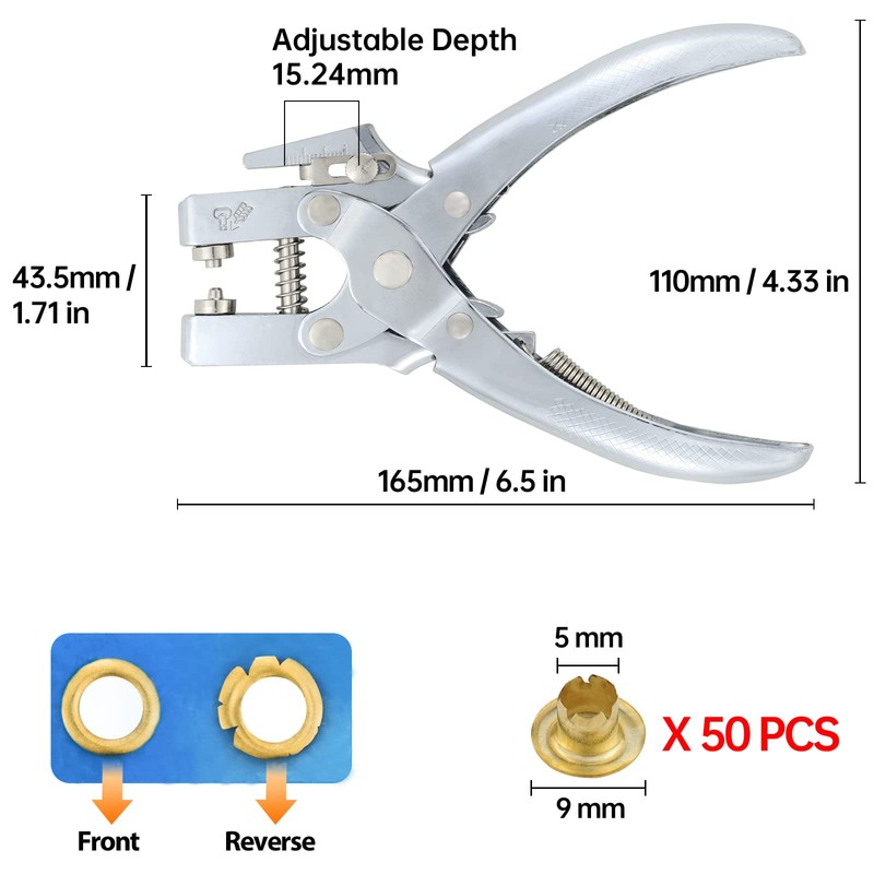 Eyelet Pliers Paper Set with Eyelets Hole Punch 5 mm