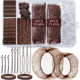 TsMADDTs Juego de Horquillas Y Redecillas para El Pelo, Accesorios para El Cabello para Mujer con Redes Invisibles para Moño de Ballet(30 Y 50 Cm), Horquillas En Forma de U para Danza(3,5 Y 6 Cm), Ban