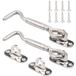 Stainless Steel Cabin Hook, Tiberham Heavy Duty Eye Latch Lock, Swivel Gate Door Shed Catch Window Brace Silent Holder with Mounting Screws, 105 mm/4.1 inch, Pack of 2