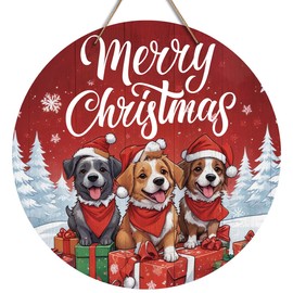 Merry Christmas Welcome Sign - Snowflake Christmas Door Hanger - Hello Winter Round Wooden Decor for Tree, Front Door, Porch, Wall, Party Decorations, 8X8 Inches -A10