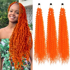 Curly Crochet Hair Extensions Orange Passion Twist Braids 24Inch Long Curly Braiding Hair 3Packs Springy Crochet Braids Hair Extensions Goddess Box Braids for Black Women(24",Orange)