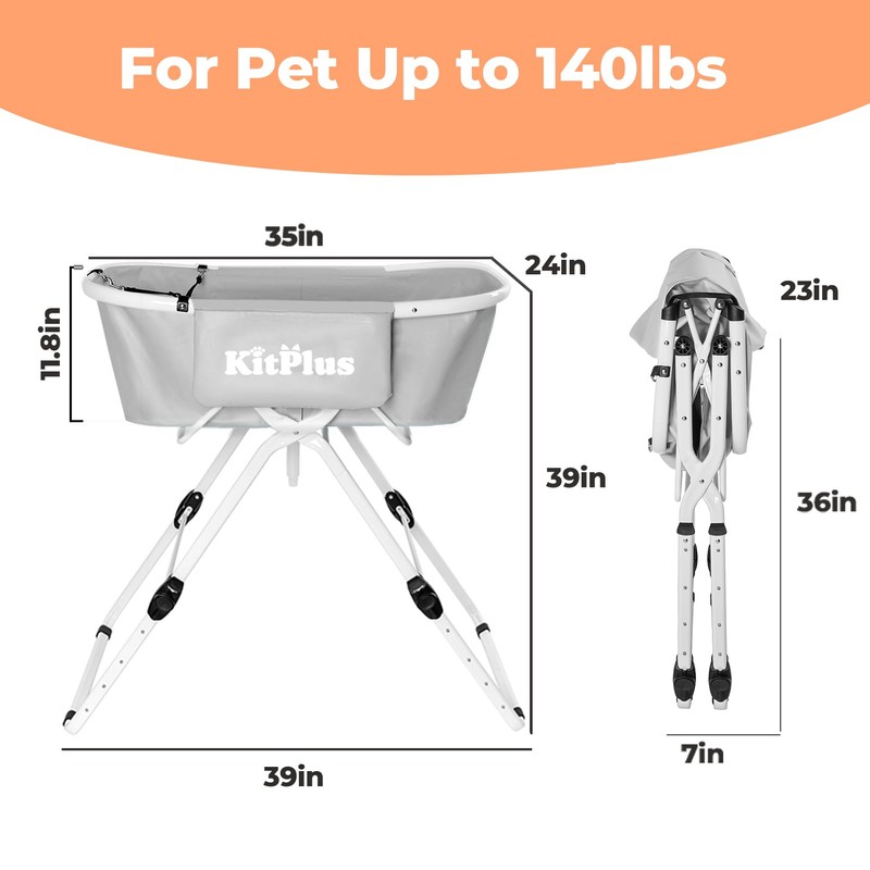 KITPLUS Portable Dog Bathtub, 5 Height Adjustable Dog Washing Station