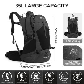 IX INOXTO Hiking Backpack,35L Waterproof Hiking Daypack with 3L Water Bladder and Rain Cover, Lightweight Travel Camping Backpack for Men Women (Black)