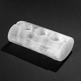 NKlaus Selenit Log Tea Light Holder 18 x 9 x 6 cm - Handmade Selenite Tea Light Holder with Three Compartments, Ideal for Atmospheric Lighting and Energy Work, Perfect Spiritual Decoration 16331