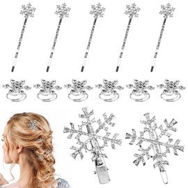 AFASOES 13 Pcs Snowflake Hair Clip Set Shiny Rhinestone Alloy Hairpins Christmas Snow Bobby Pins Flower Swirl Hair Pins Snowflake Hair Pins Spiral Barrette Accessories for Dating Wedding Daily Life