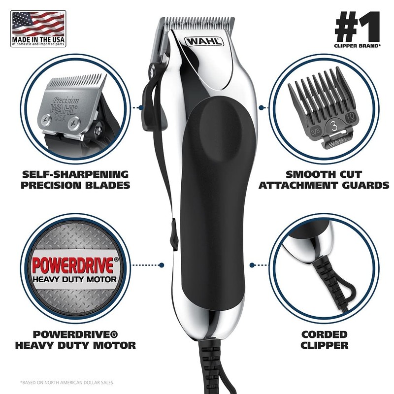 Wahl USA Chrome Pro Corded Clipper Complete Haircutting Kit for