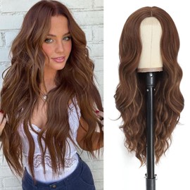 Copper Brown Wig for Women Long Wavy Lace Hairline Synthetic Middle Part Wigs for Daily Party
