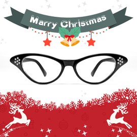 FEISEDY Cat Eye Costume Glasses with Rhinestones Women & Kids 50s 60s Classic Party Cateye Sunglasses B2848