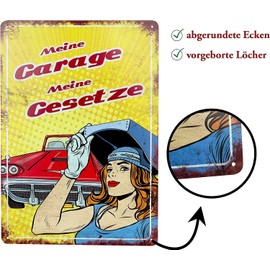 Tin Sign Retro – My Garage My Laws – 20 x 30 cm – Original Gift for Workshop Lovers, Vintage Metal Sign for Decoration