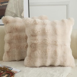 Mandioo Pack of 2 Cushion Covers 40cm x 40cm Decorative Thick Plush Wool Throw Pillow Covers cases for Sofa Bedroom Living Home 16 x 16 Inch Beige