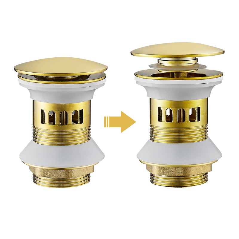 WOMAO Gold Sink Drain Fitting, Pop-Up Drain Valve with Overflow