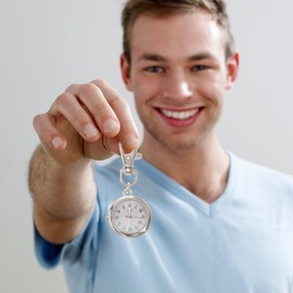 Hemobllo Nurse Pocket Watch with Key Buckle Metal Nurse Watch Women Clip on Watch Glass Quartz Pocket Watch Boodge Watches for Doctor Nurse Easy Reading, silver, Fashion