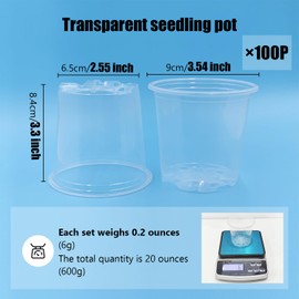 RooTrimmer 3.5" Clear Seeding Pots 100-Pack Round for Seeds Starter Pots, Seeds Germination Transparent Nursery Pots with Drainage Holes (100PCS)