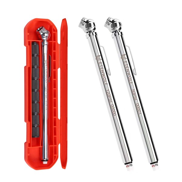 ETENWOLF Pencil Tire Pressure Gauge 2 Pack (10-50PSI, 20-120PSI) with