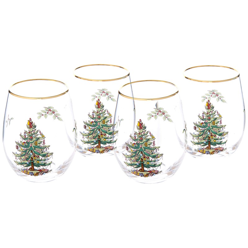 Spode Christmas Tree Stemless Wine Glasses (Set of 4)